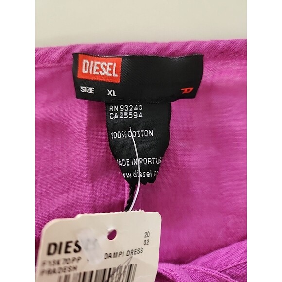 New - Diesel Dampi Dress XL Tie Front Tunic 100% Cotton Purple Boho Flare Wrist - Picture 16 of 16